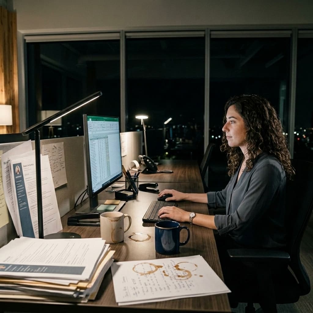 Exhausted recruiter at desk